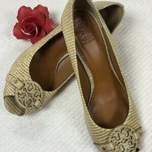 Tory Burch-Women-Cream Lizar 11158635-Embossed leather-Wedges shoes,Sz-8M,Brazil